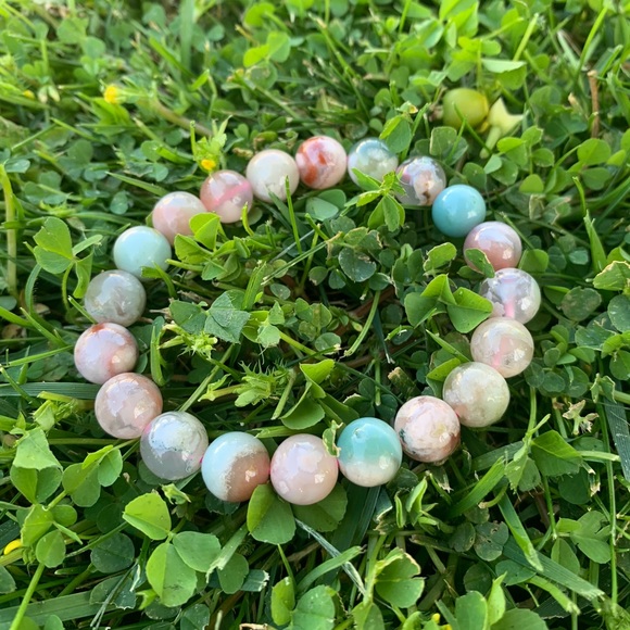 Bracelet: Green/Red/Pink Flower Agate - Picture 1 of 6